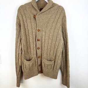 EDDIE BAUER 100% Wool Men's Cardigan Button Up Sweater Cable Knit / Size Large